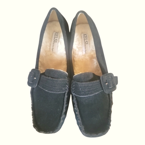 Kelsi by Kelsi Dagger Brooklyn Furry Suede Black Faux Fur Moccasin Loafers 10M - Picture 9 of 9